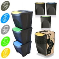 botle Set odpadkových košov ECO systém triedenia odpadu 3x25 l v čiernej farbe