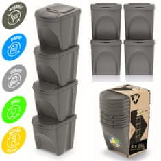botle Set odpadkových košov ECO systém triedenia odpadu 4x25 l v sivej kamennej farbe