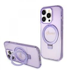 Guess Zadný kryt IML Ring Stand Glitter MagSafe pre iPhone 15 Pro Purple
