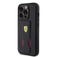 Ferrari Zadný kryt Carbon Grip Stand pre iPhone 15 Pro Max Black