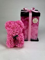Medvídárek Romantic medvídek z růží 25cm dárkově balený - růžový zasypaný růžovými lístky