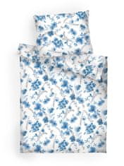 Dadka Obliečky flanel Kvieti modré na bielom 200x220, 2x70x90 cm