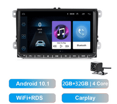 Junsun 2GB RAM Apple CarPlay Android autorádio pre VOLKSWAGEN ŠKODA SEAT GPS navigácia, WiFi, Bluetooth, USB, kamera