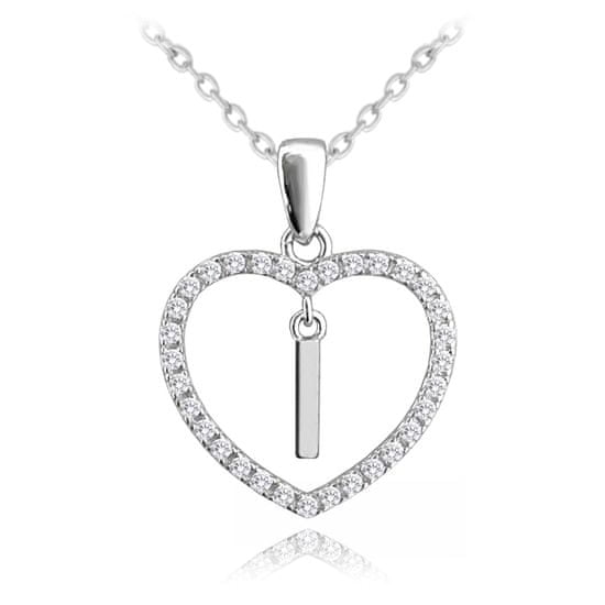 MINET Strieborný náhrdelník písmeno v srdci "I" so zirkónmi JMAS900ISN45