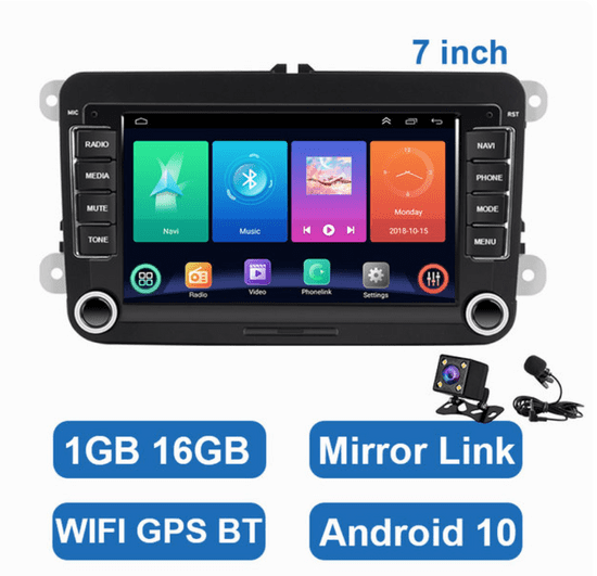 7 2GB Apple CarPlay Android Auto 2din Autorádio pro VOLKSWAGEN ŠKODA SEAT  GPS Navigace, WiFi, Bluetooth, USB, Kamera Výkon: 1GB RAM + 16GB ROM
