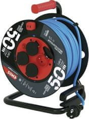 EMOS Počasí odolný prodluž. kabel na bubnu 50 m / 4 zásuvky / modrý / silikon / 230 V / 1,5 mm2