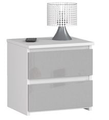 Bývaj s nami SK Dizajnový nočný stolík CALIN40, biely / metalický lesk