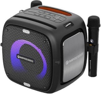 moderný párty reproduktor ctech impressio qubis krásny silný zvuk aux in Bluetooth usb svetelná show slot pre sd kartu pekný dizajn karaoke funkcie mikrofón
