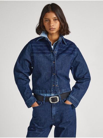 Pepe Jeans Modrá dámska prúžkovaná džínsová bunda Pepe Jeans Mika Stripe