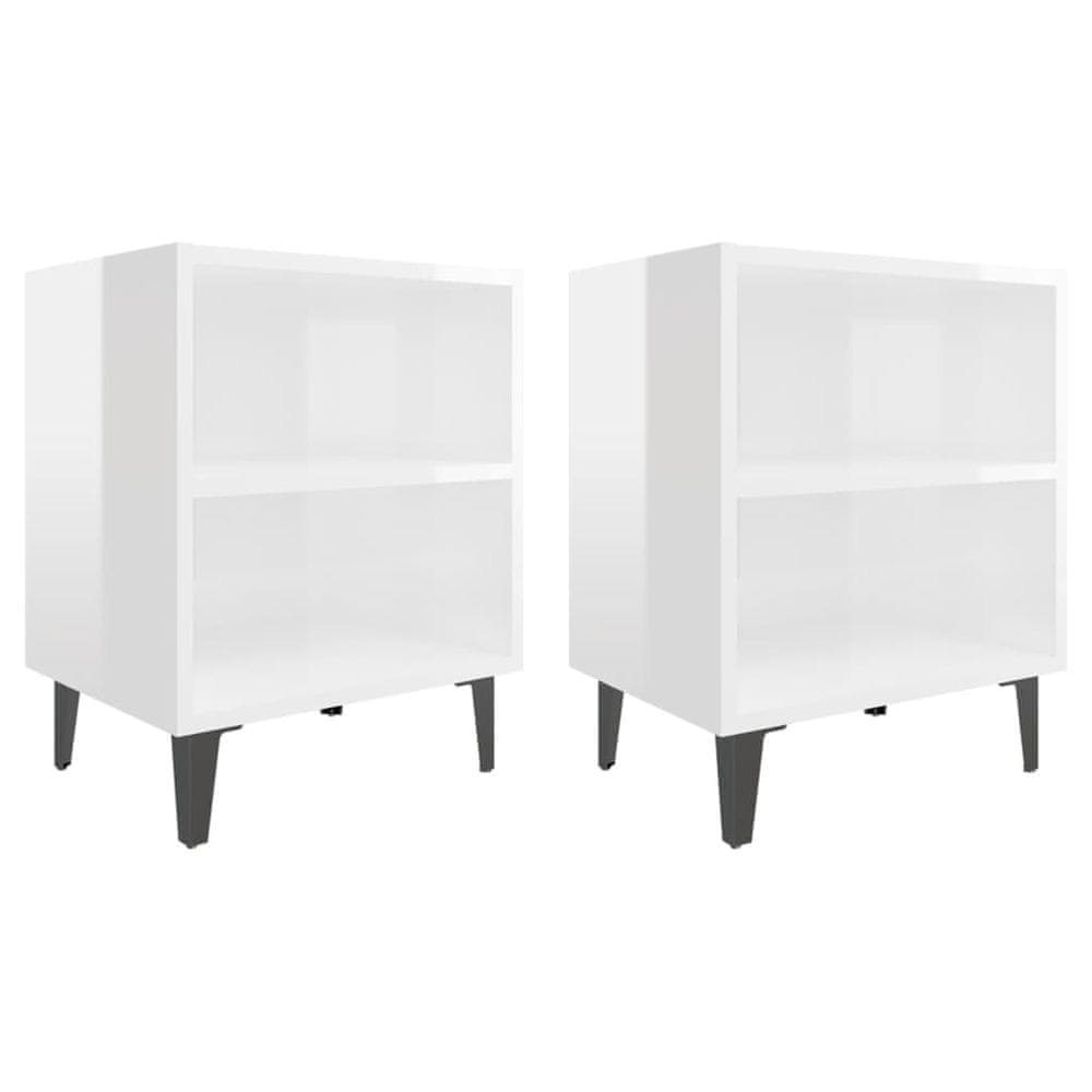 Vidaxl Nočné stolíky s kovovými nohami 2 ks, lesklé biele 40x30x50 cm