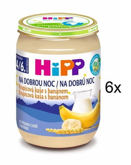 HiPP BIO Kaša na dobrú noc krupicová s banánom - 6x190g