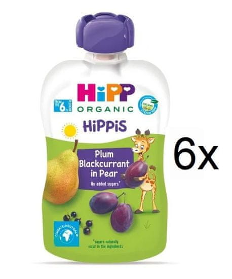 HiPP BIO 100% ovocia Hruška-Čierne ríbezle-Slivka 6 x 100 g