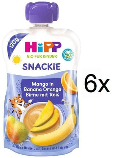 HiPP BIO Snackie Hruška-Pomaranč-Mango-Banán-Ryžová múka 6 x 120 g