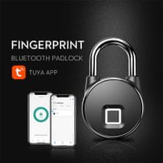 BOT TOP Inteligentný visiaci zámok Bluetooth s čítačkou odtlačkov prstov čierny