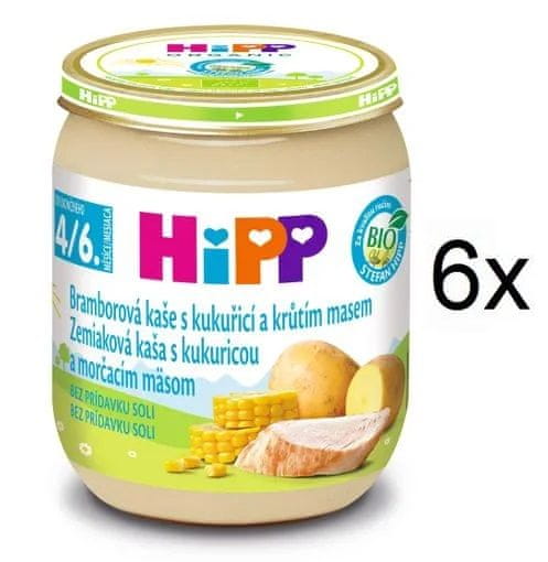 HiPP BIO Zemiaky a kukurica s morčacím mäsom - 6 x 125 g