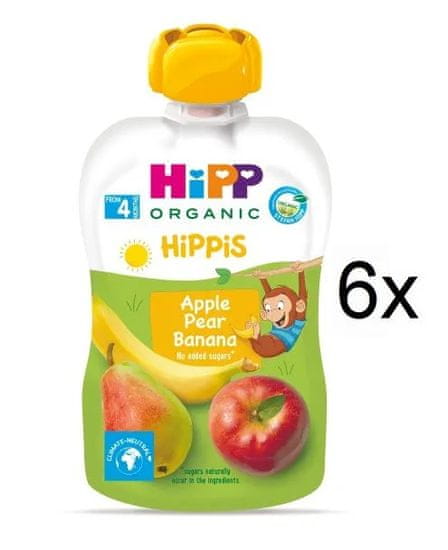 HiPP BIO 100% ovocie Jablko-Hruška-Banán 6 x 100 g