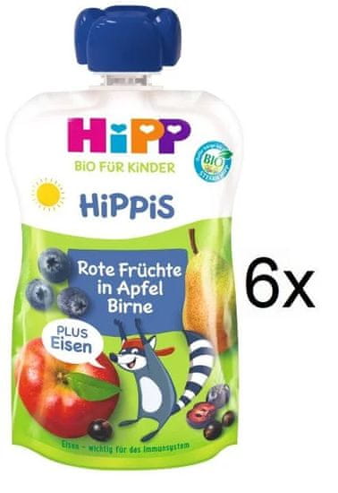HiPP BIO Jablko-Hruška-Červené ovocie + železo od uk. 1. roku, 6 x 100 g