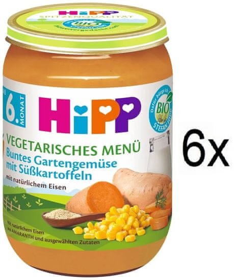 HiPP BIO Zelenina ze zahrádky se sladkými bramborami od 6. měsíce, 6 x 190 g