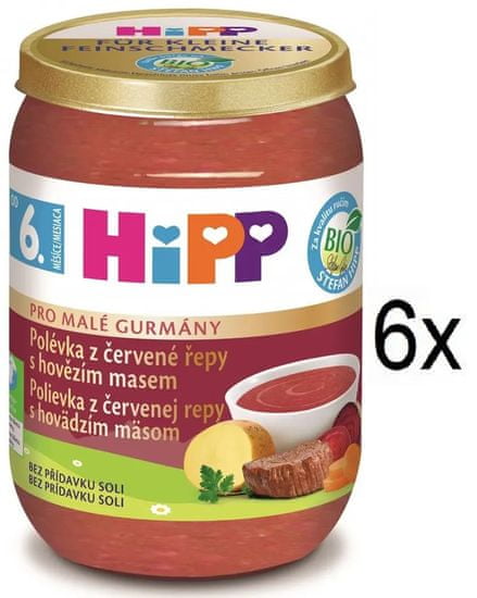 HiPP Malý Gurmán BIO Polievka z červenej repy s hovädzím mäsom od 6. mesiaca, 6 x 190 g