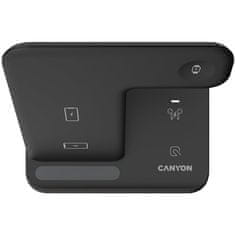 Canyon Bezdrôtová nabíjačka WS-302B, 3v1, vstup 9V/2A, 12V/2A, výstup 15W/10W/7.5W/5W, Type C to USB-A, čierna