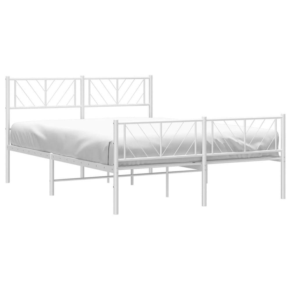 Vidaxl Kovový rám postele s čelom a podnožkou biely 120x200 cm