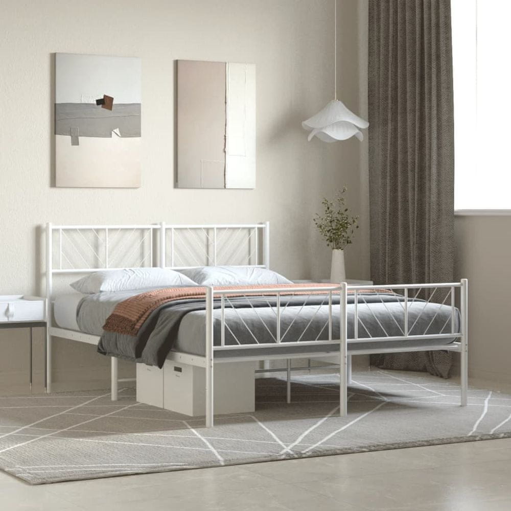Vidaxl Kovový rám postele s čelom a podnožkou biely 140x200 cm