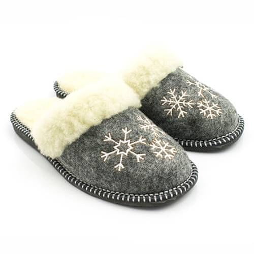 NOWO Dámske zateplené papuče na zimu sivé papuče so snehovou vločkou