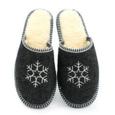 NOWO Dámske vlnené zateplené papuče na zimu papuče čierne so snehovou vločkou