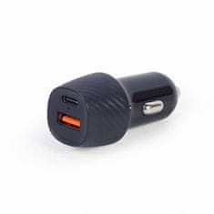 Gembird Nabíjačka do auta, 1x USB, 1x Type-C PD fast charger, QC3.0, 18 W, čierna