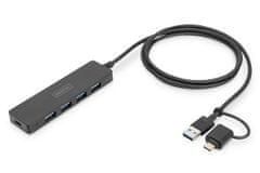 Digitus USB 3.0 Hub 4-Port, Slim Line, 1,2 m kábel