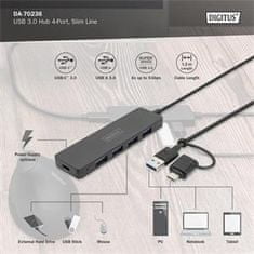 Digitus USB 3.0 Hub 4-Port, Slim Line, 1,2 m kábel
