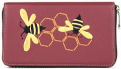 VegaLM Dámska kožená peňaženka s výšivkou Včeličiek, bordová farba