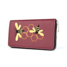 VegaLM Dámska kožená peňaženka s výšivkou Včeličiek, bordová farba