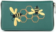 VegaLM Dámska kožená peňaženka s výšivkou Včeličiek, zelená farba