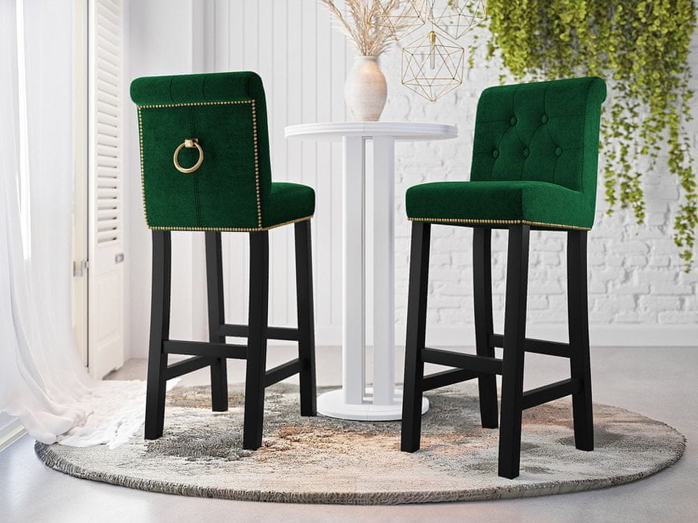 Veneti Luxusná čalúnená barová stolička ELITE - čierna / zelená