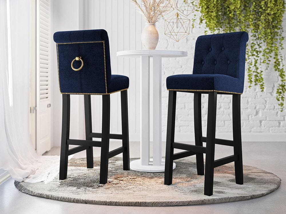 Veneti Luxusná čalúnená barová stolička ELITE - čierna / modrá
