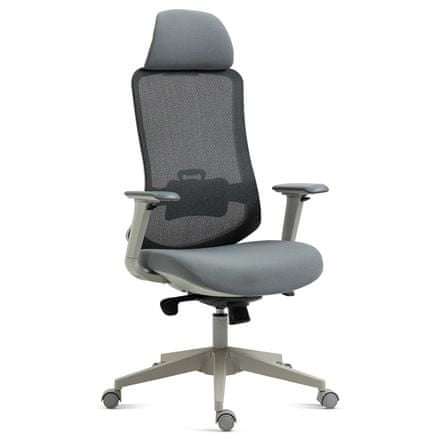 Autronic Kancelářská židle Kancelářská židle, šedý plast, šedá průžná látka a mesh, 4D područky, kolečka pro tvrdé podlahy, multifunkční mechanismu (