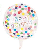 Unique Fóliový balón guľatý Happy Birthday bodkovaný 38cm