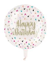Unique Fóliový balón guľa Happy Birthday transparentný 38cm