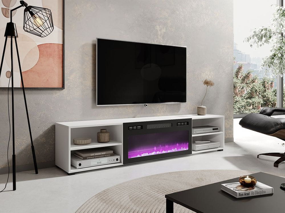 Veneti TV stolík s elektrickým krbom MALEN 1 - biely / lesklý čierny