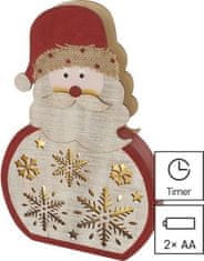 EMOS LED dekorace dřevěná – Santa, 30 cm, 2x AA, vnitřní, teplá bílá, časovač