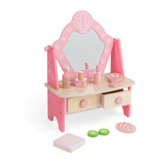 Bigjigs Toys Drevený kozmetický stolík ružový