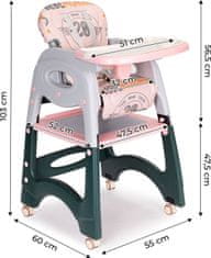 EcoToys Jedálenská stolička 2v1 ružovo-šedá