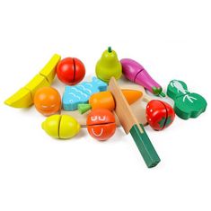 Northix Drevené hračky - ovocie a zelenina - 14 dielov 