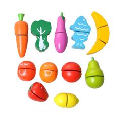 Northix Drevené hračky - ovocie a zelenina - 14 dielov 
