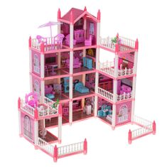 Aga Domček pre bábiky - 4 poschodia s nábytkom Ružový