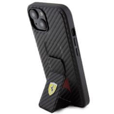 Ferrari Zadný kryt Carbon Grip Stand pre iPhone 15 Black