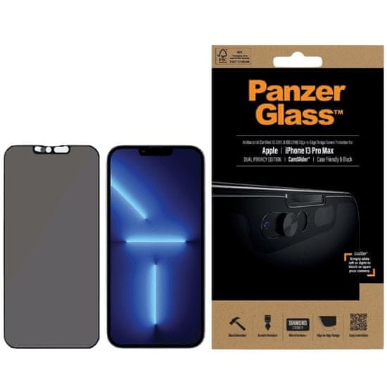 PanzerGlass Tvrdené sklo Case Friendly Privacy CamSlider AB pre iPhone 13 Pro Max - Čierna KP28960