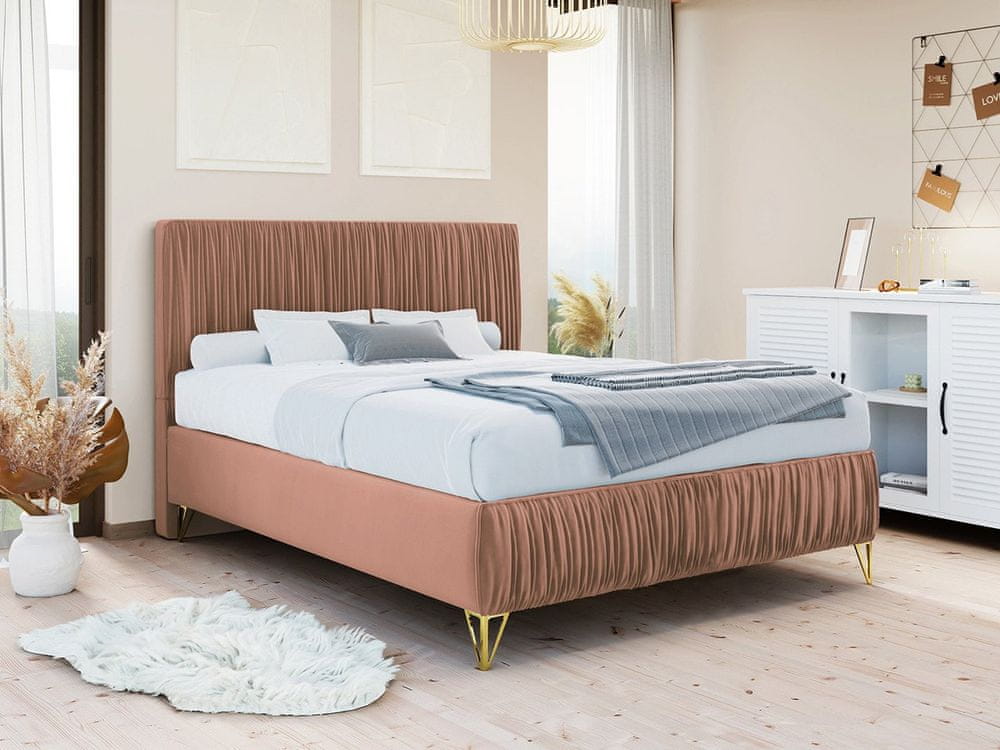 Veneti Čalúnená manželská posteľ 160x200 HILARY - ružová