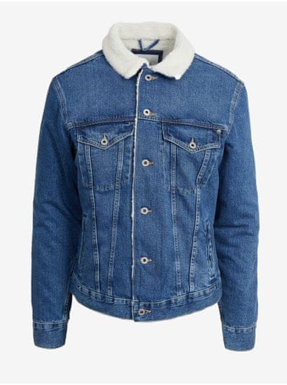 Pepe Jeans Modrá džínsová pánska bunda s umelým kožúškom Pepe Jeans Pinner DLX